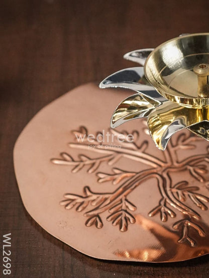 Brass Diya with Lotus Leaf Base - WL2698