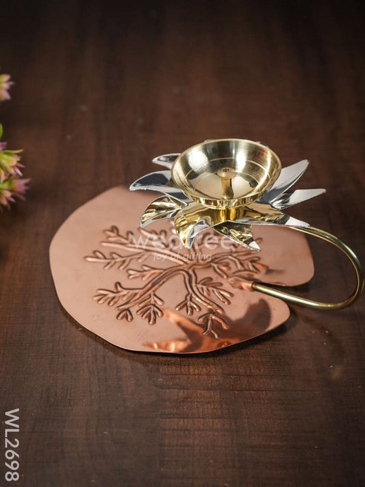 Brass Diya with Lotus Leaf Base - WL2698