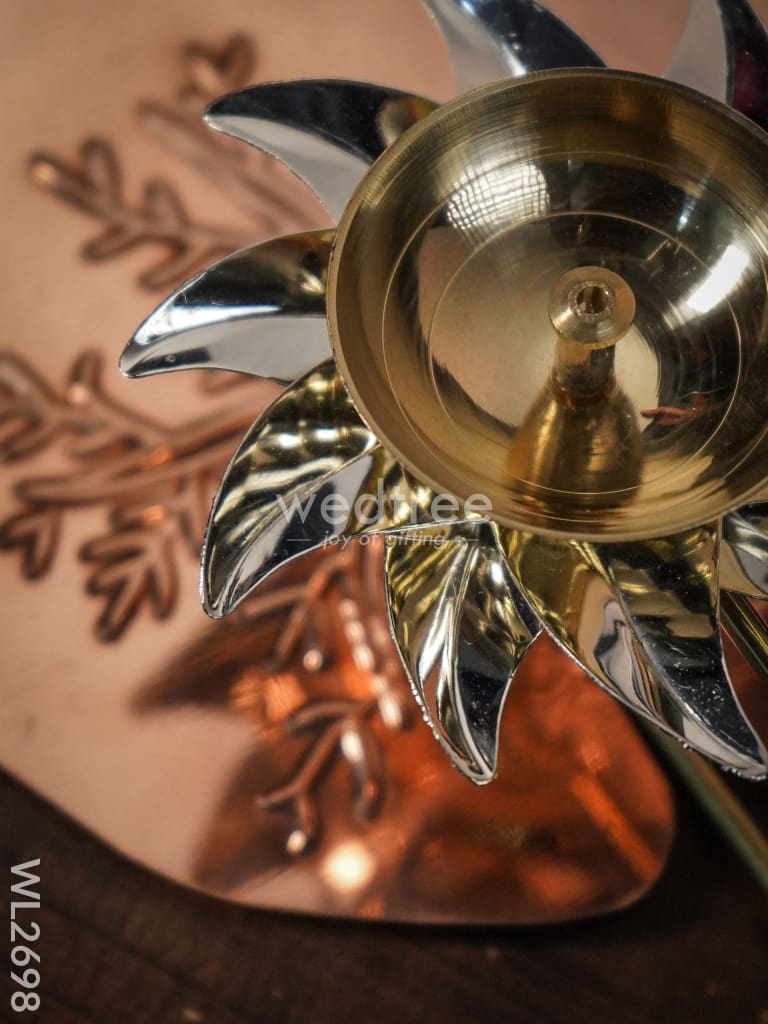 Brass Diya with Lotus Leaf Base - WL2698