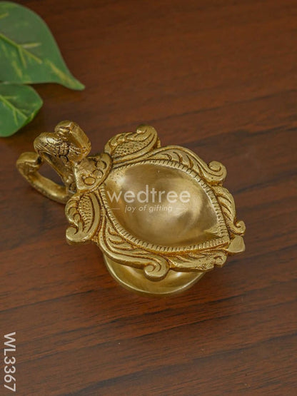 Brass Diya with Parrot Handle ( Brown Antique Finish ) - WL3367