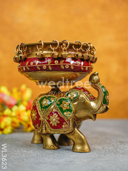 Brass Elephant Urli with Meenakari Finish - WL3623