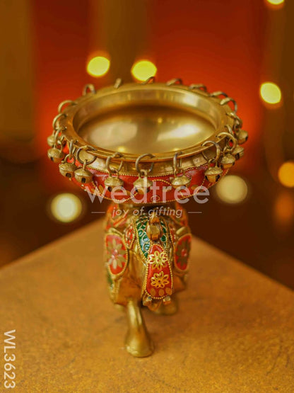 Brass Elephant Urli with Meenakari Finish - WL3623