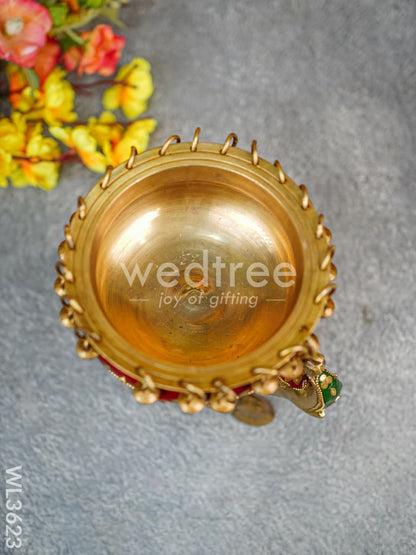 Brass Elephant Urli with Meenakari Finish - WL3623