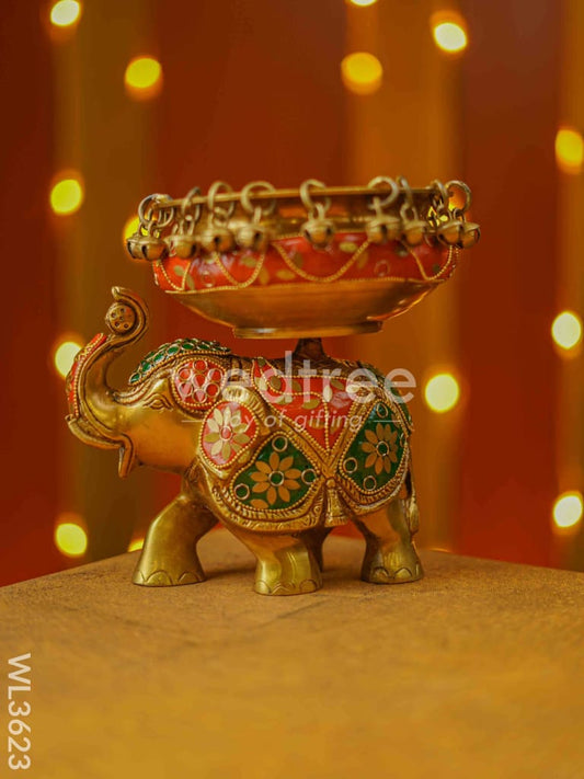Brass Elephant Urli with Meenakari Finish - WL3623