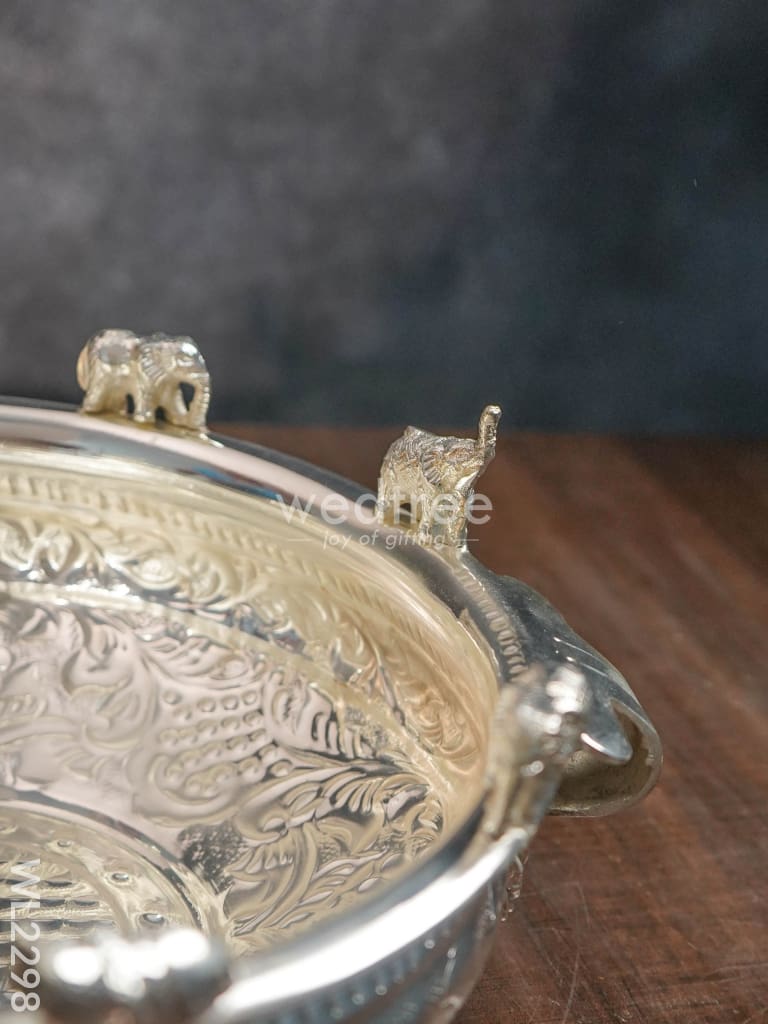 Brass Elephant Urli with Silver Coating - WL2298