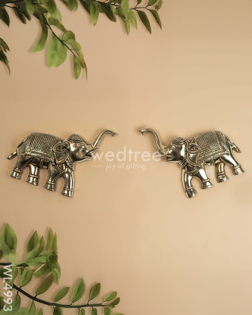 Brass Elephant Wall Hanging - Set of 2  - Antique - WL4993