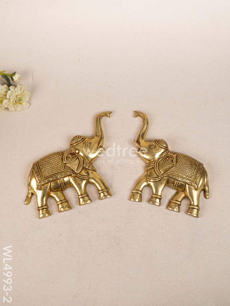 Brass Elephant Wall Hanging - Set of 2  - Gold- WL4993-2