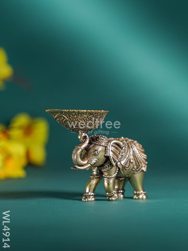 Brass Elephant with Diya - Set of 2 - WL4914