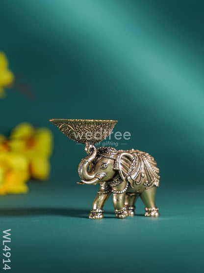 Brass Elephant with Diya - Set of 2 - WL4914