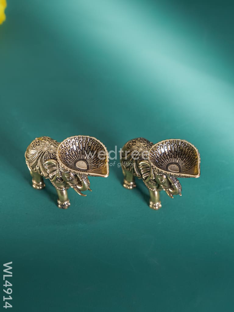 Brass Elephant with Diya - Set of 2 - WL4914