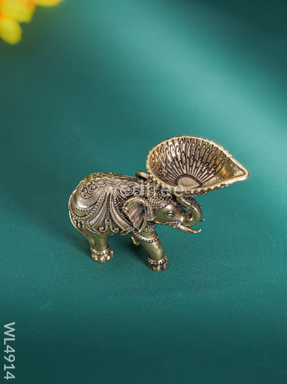 Brass Elephant with Diya - Set of 2 - WL4914