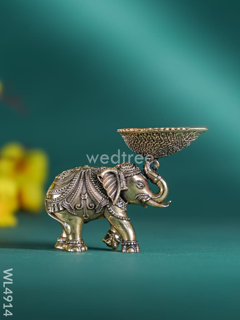 Brass Elephant with Diya - Set of 2 - WL4914