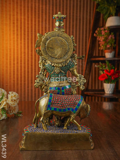 Brass Flute Krishna with Cow - Small - WL3439