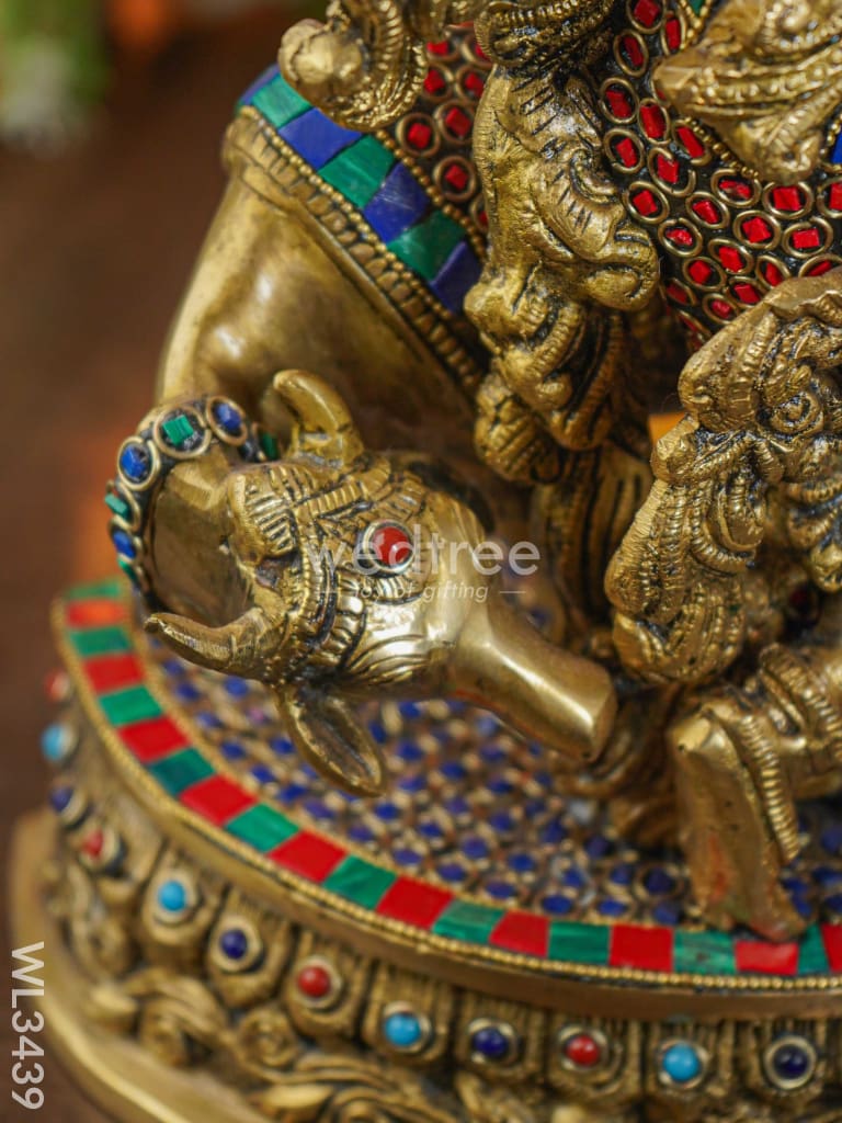 Brass Flute Krishna with Cow - Small - WL3439