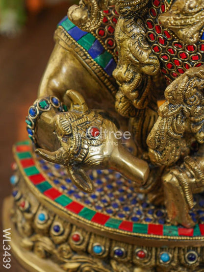 Brass Flute Krishna with Cow - Small - WL3439
