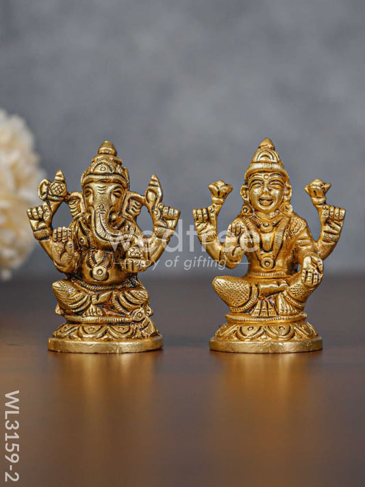 Brass Ganesh Lakshmi Idol - Brown Antique Finish - Set of 2 - WL3159-2