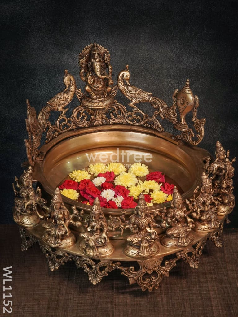 Brass Ganesh Urli with Ashtalakshmi - WL1152