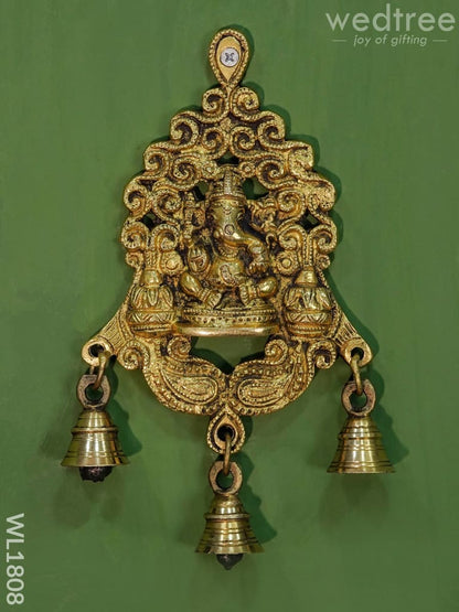 Brass Ganesh Wall Hanging with Bells (Black Antique Finish) - WL1808