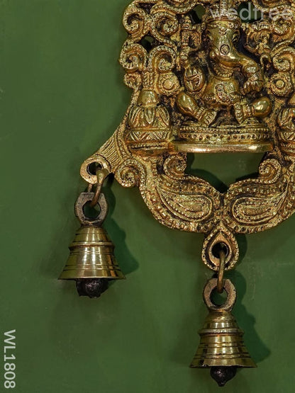 Brass Ganesh Wall Hanging with Bells (Black Antique Finish) - WL1808
