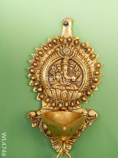 Brass Ganesha Diya with Bell Wall Hanging - 8 inch - WL4746