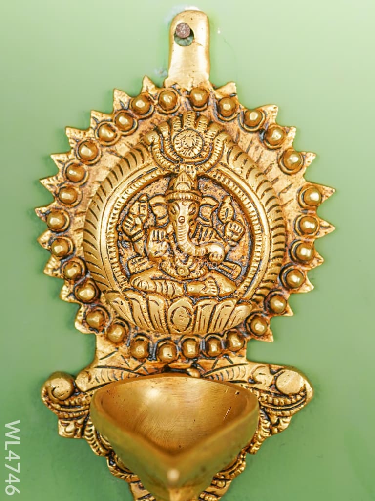 Brass Ganesha Diya with Bell Wall Hanging - 8 inch - WL4746