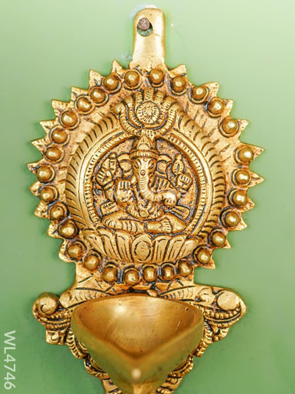 Brass Ganesha Diya with Bell Wall Hanging - 8 inch - WL4746