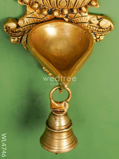 Brass Ganesha Diya with Bell Wall Hanging - 8 inch - WL4746