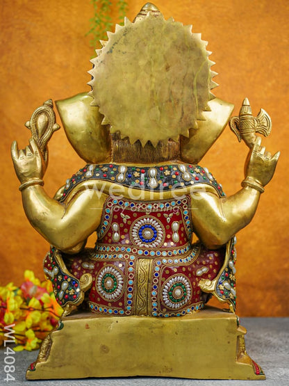 Brass Ganesha Idol with Multicolour Stone Work - WL4084