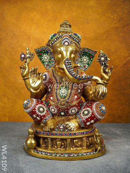 Brass Ganesha Idol with Stone Work - WL4109