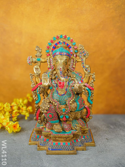 Brass Ganesha Idol with Stone Work - WL4110