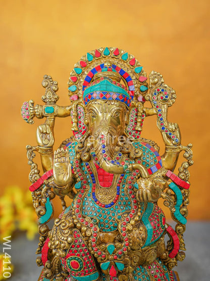 Brass Ganesha Idol with Stone Work - WL4110