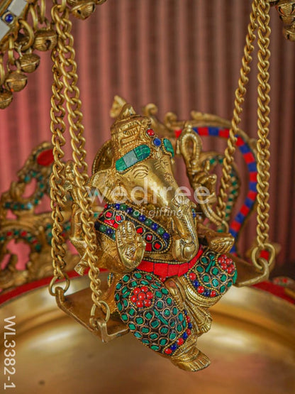 Brass Ganesha Jhoola Urli With 7 Diya and Bells - WL3382-1