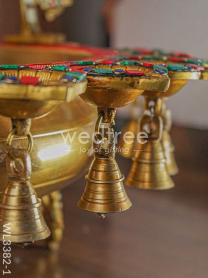 Brass Ganesha Jhoola Urli With 7 Diya and Bells - WL3382-1
