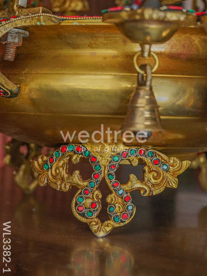 Brass Ganesha Jhoola Urli With 7 Diya and Bells - WL3382-1