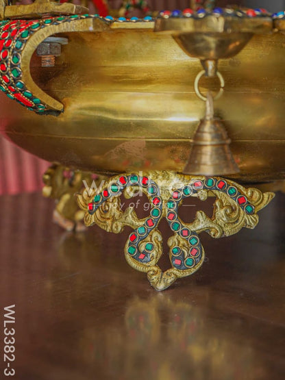 Brass Ganesha Jhoola Urli With 7 Diya and Bells - WL3382-3
