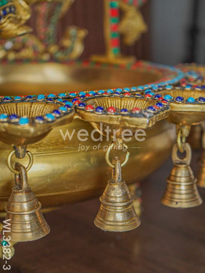 Brass Ganesha Jhoola Urli With 7 Diya and Bells - WL3382-3