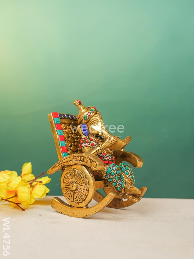 Brass Ganesha Relaxing on Chair - Stonework - 6 inch - WL4756