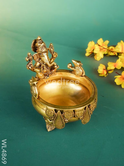 Brass Ganesha Urli - 7 inch - WL4869