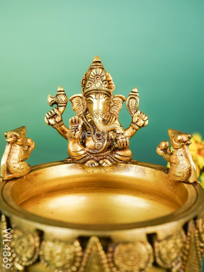 Brass Ganesha Urli - 7 inch - WL4869