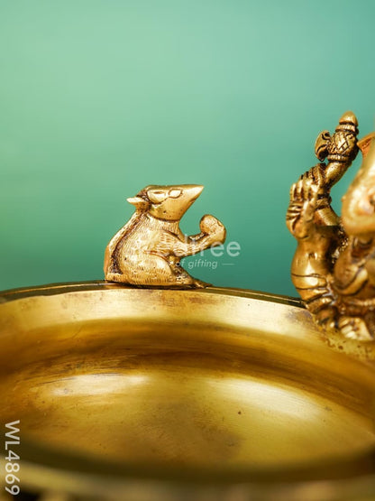 Brass Ganesha Urli - 7 inch - WL4869