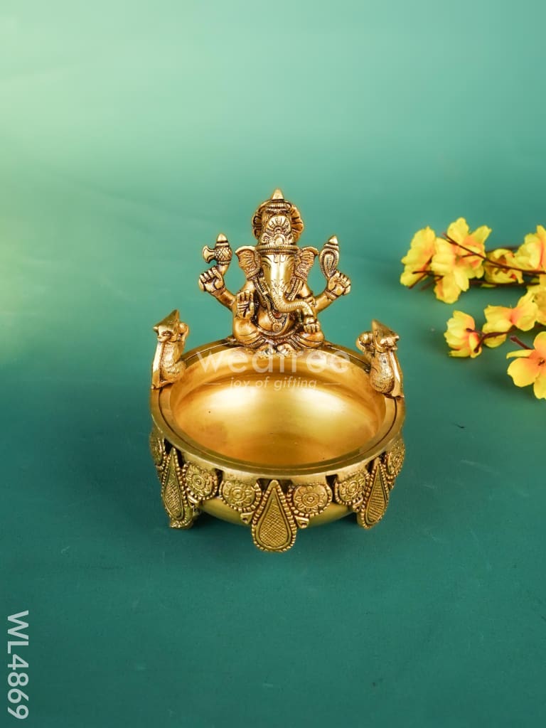 Brass Ganesha Urli - 7 inch - WL4869