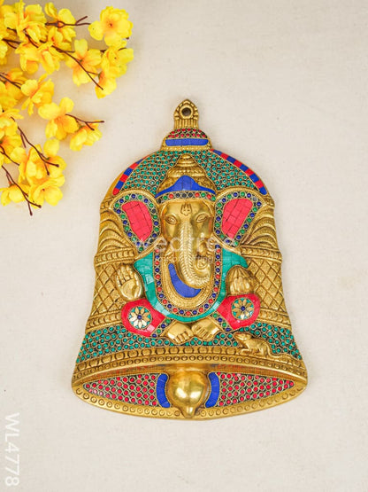 Brass Ganesha Wall Hanging with Stone Work - 15 inch - WL4778