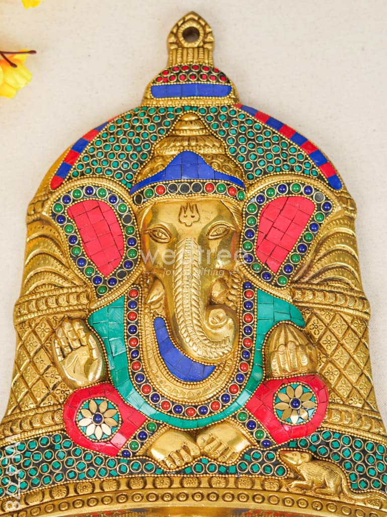 Brass Ganesha Wall Hanging with Stone Work - 15 inch - WL4778