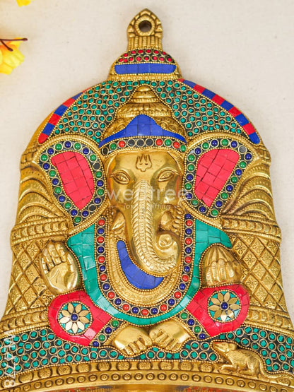 Brass Ganesha Wall Hanging with Stone Work - 15 inch - WL4778