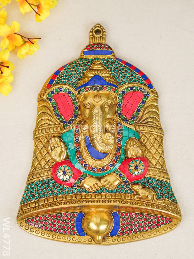 Brass Ganesha Wall Hanging with Stone Work - 15 inch - WL4778