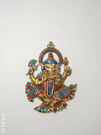 Brass Ganesha Wall Hanging with Stonework & Tile Work - WL4116