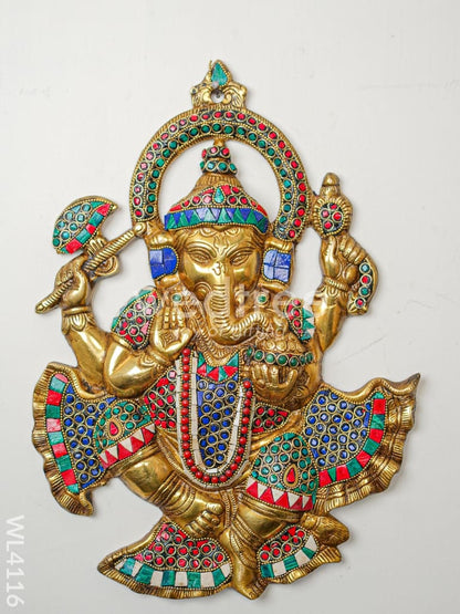 Brass Ganesha Wall Hanging with Stonework & Tile Work - WL4116