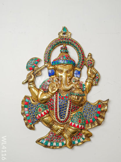 Brass Ganesha Wall Hanging with Stonework & Tile Work - WL4116