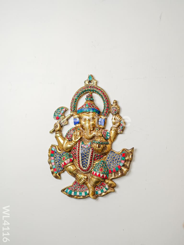 Brass Ganesha Wall Hanging with Stonework & Tile Work - WL4116