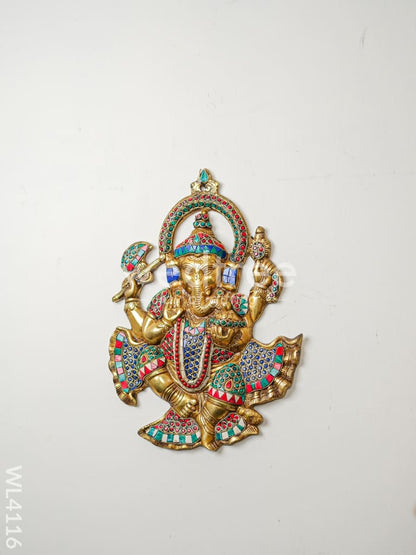 Brass Ganesha Wall Hanging with Stonework & Tile Work - WL4116
